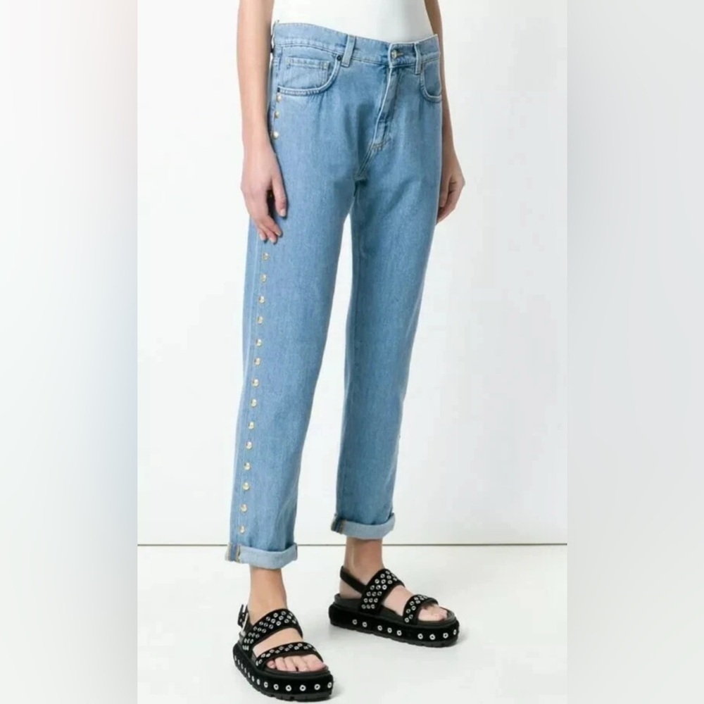 MOSCHINO COUTURE Light Wash Nailhead Studded Jeans Size 8
